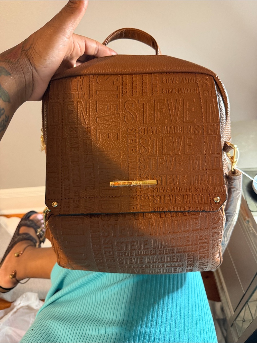 Steve Madden Cognac Embossed Mini Backpack
